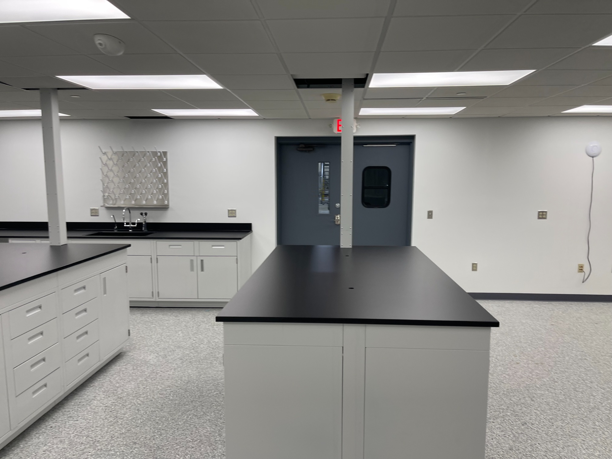Lab cabinets and island before and after