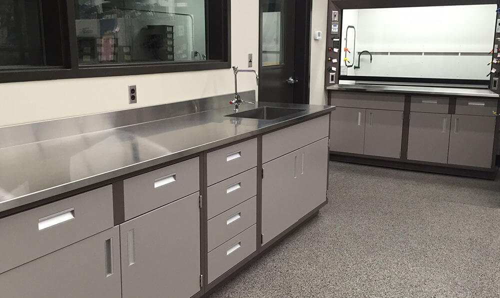 Stainless steel lab cabinets and benches are strong and durable